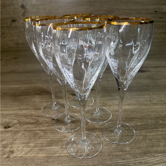 (6) Vintage Gold Rimmed Wine Glasses (8.25”)